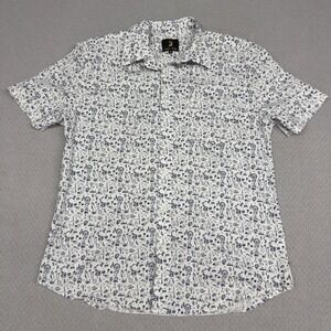 Jack + Sage Shirt Mens Medium Camping Print Button Down Short Sleeve White Blue
